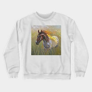 wild stallion on the grass Crewneck Sweatshirt